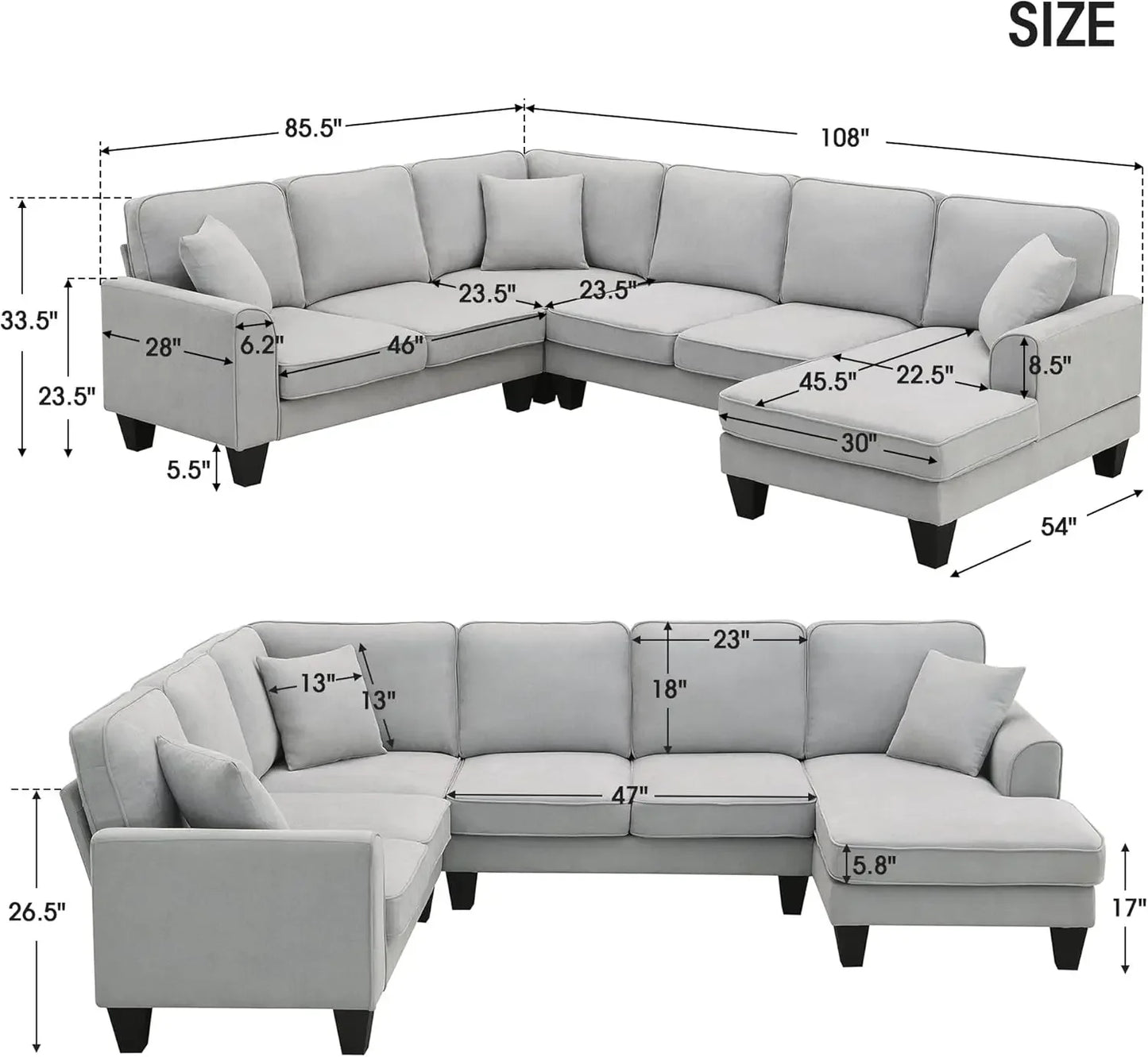 Modern Convertible Sectional Sofa,U Shape Sectional Sofa for Living Room, 7 Seat L Shaped Living Room Sofa Set with Ottoman