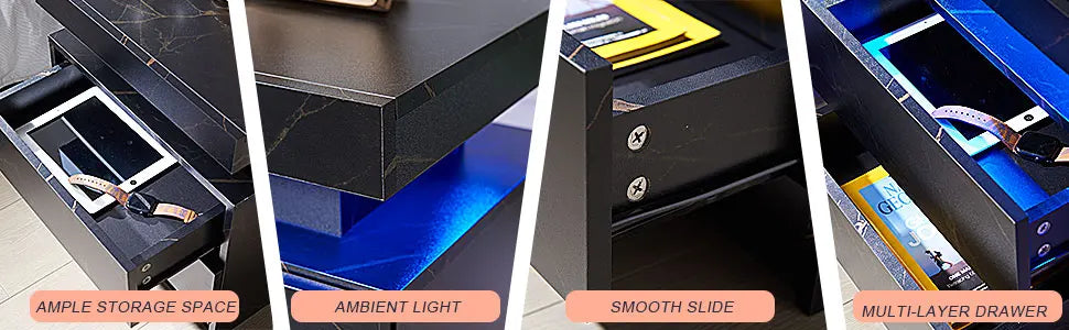 Nightstand Set of 2 LED Nightstand with 2 Drawers,Bedside Table with Drawers for Bedroom Furniture,Side Bed Table , White