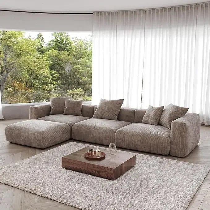 Modern Sectional Couch Sofa,Corduroy Modular Sectional Couch with Chaise Ottoman,Oversized Soft Couches for Living Room