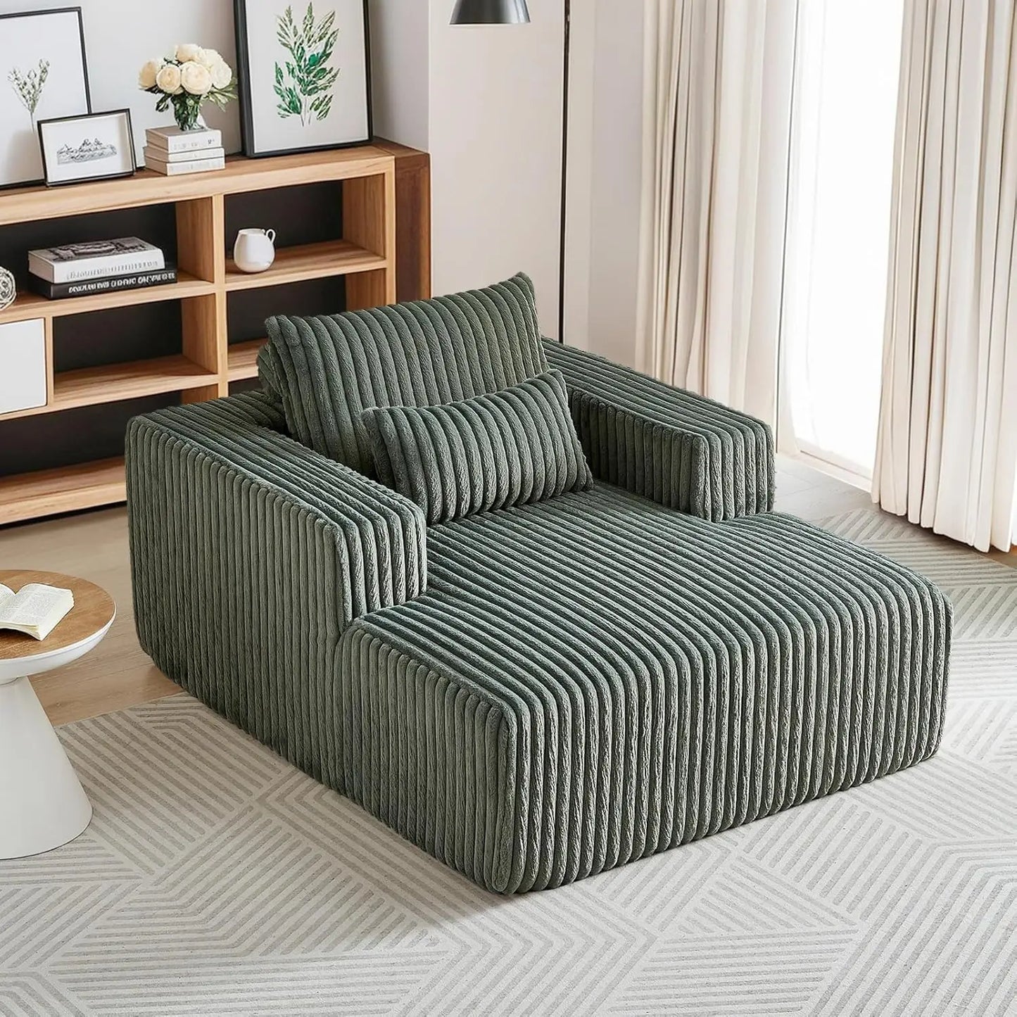 Oversized Chaise Lounge Chair Indoor,48.5" Upholstered Plush Corduroy Sofa W Armrests&Pillows,Comfy Lounge Sofa Deep Seat Sofa