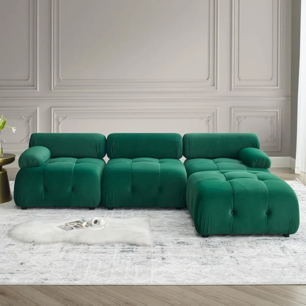 Modular Sectional Sofa,93"Green Velvet Sectional Cloud Couches for Living Room,Modern L-Shaped Sofa for Bedroom Apartment Office