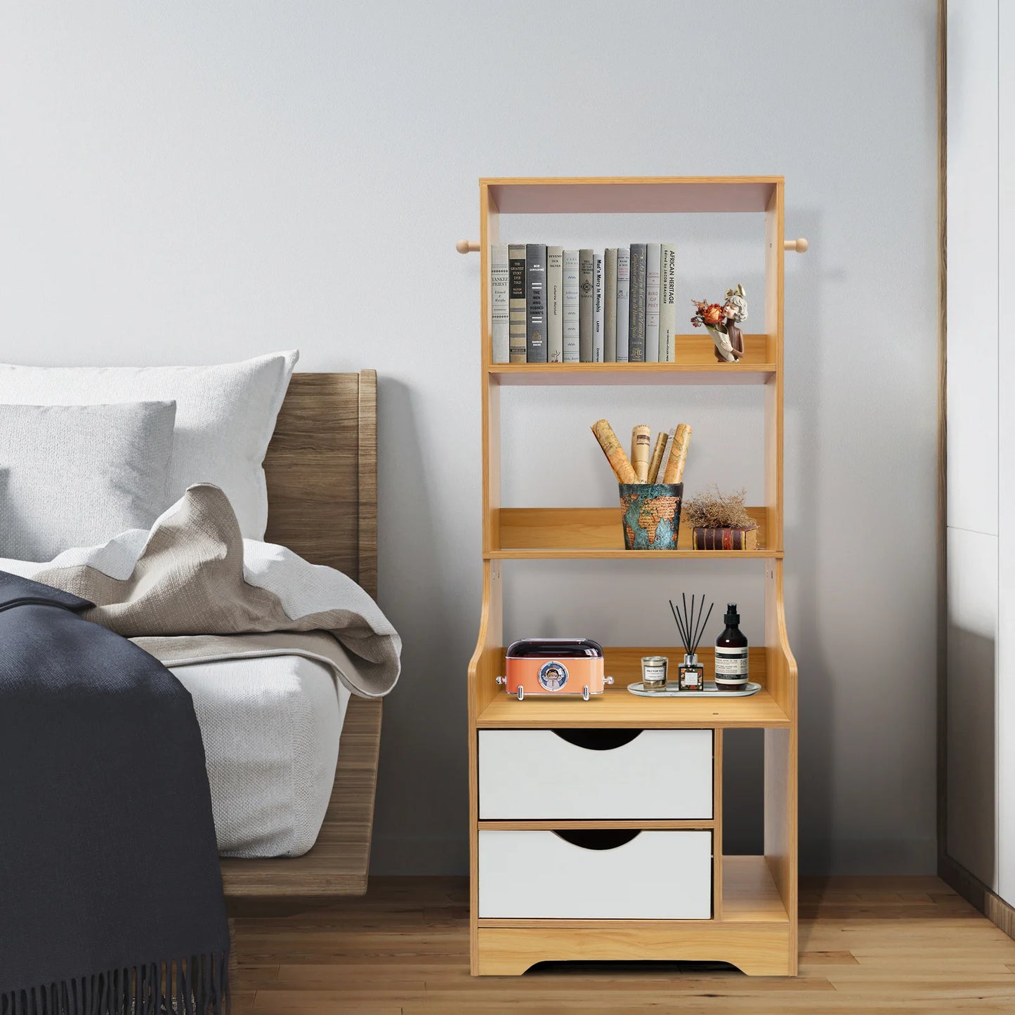Modern End Table Wood Nightstand Side Table Cabinet Bedside Table with 2 Drawers