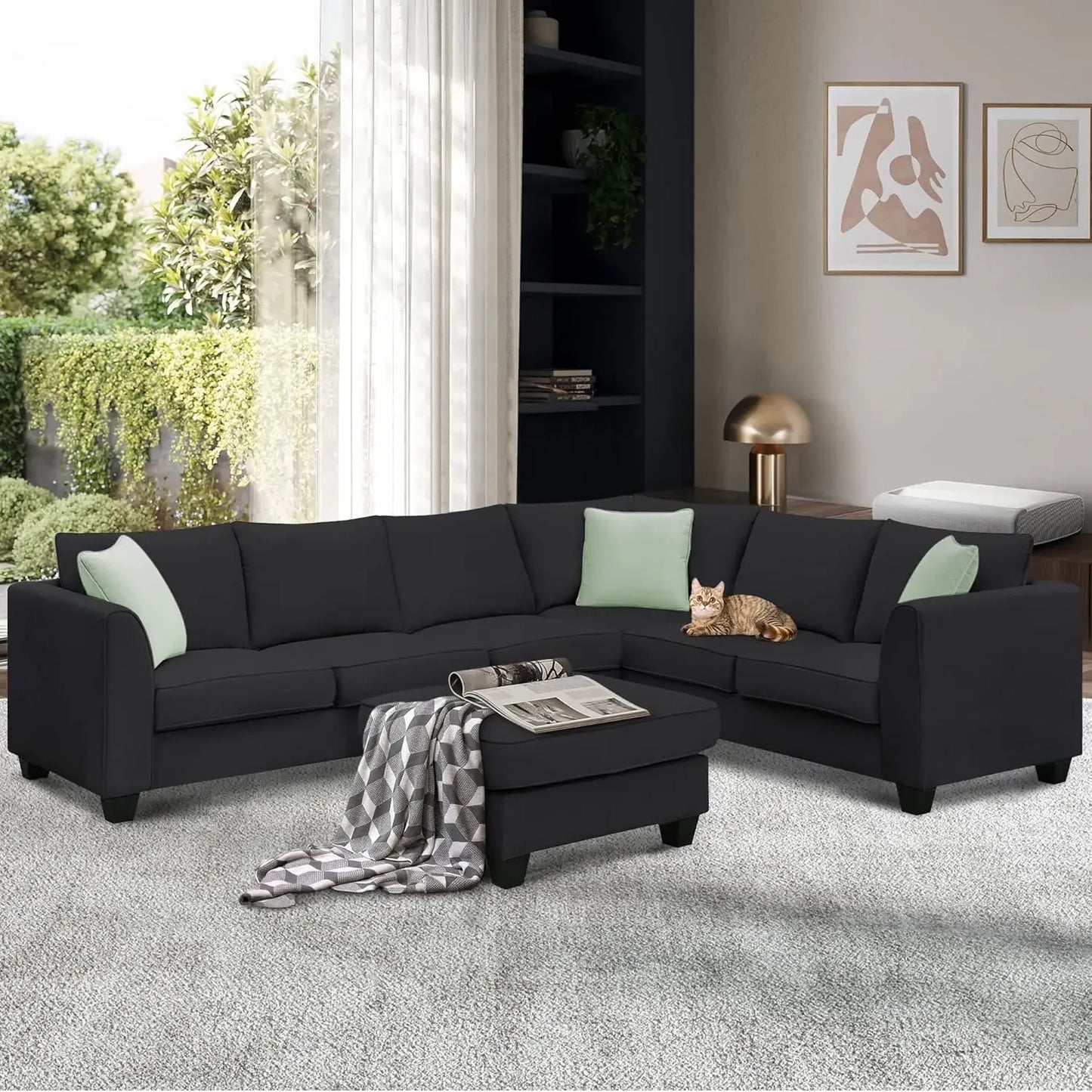 Modern Convertible Sectional Sofa,U Shape Sectional Sofa for Living Room, 7 Seat L Shaped Living Room Sofa Set with Ottoman