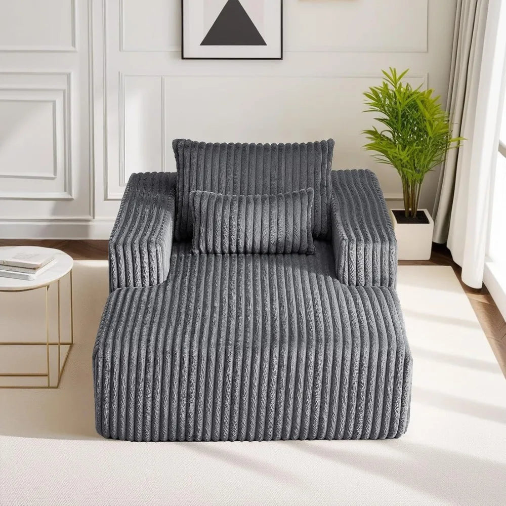 Oversized Chaise Lounge Chair Indoor,48.5" Upholstered Plush Corduroy Sofa W Armrests&Pillows,Comfy Lounge Sofa Deep Seat Sofa