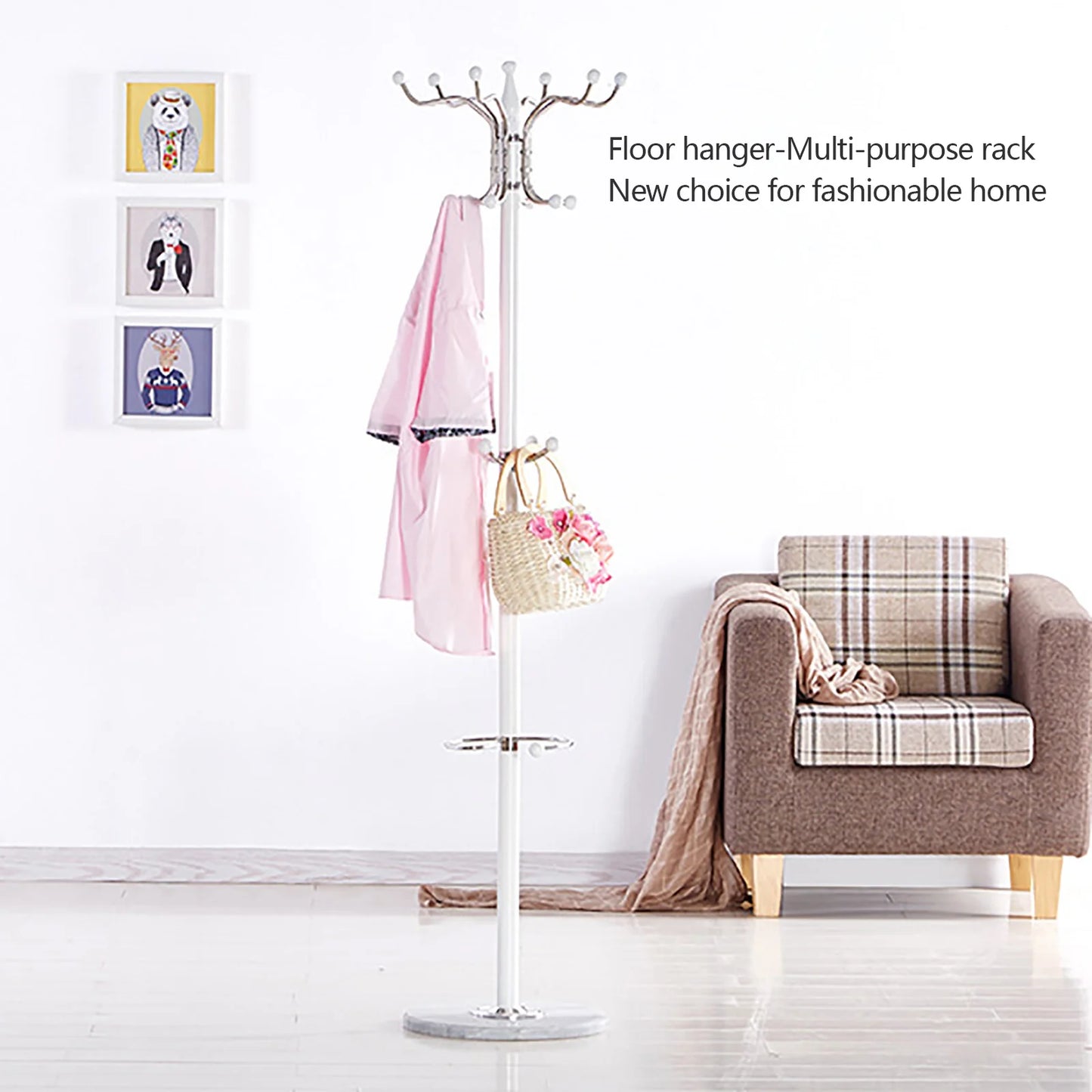 Metal Coat Tree Coat Racks with 16 Hooks Hat Jacket Stand Tree Holder Hanger Rack Marble Base