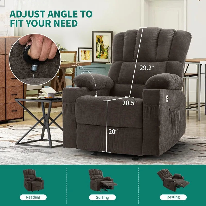 Glider Rocker Recliner Chair with Massage and Heat, Fabric Recliner Chair,Manual Rocking Recliner Chair with 2 Cup Holders
