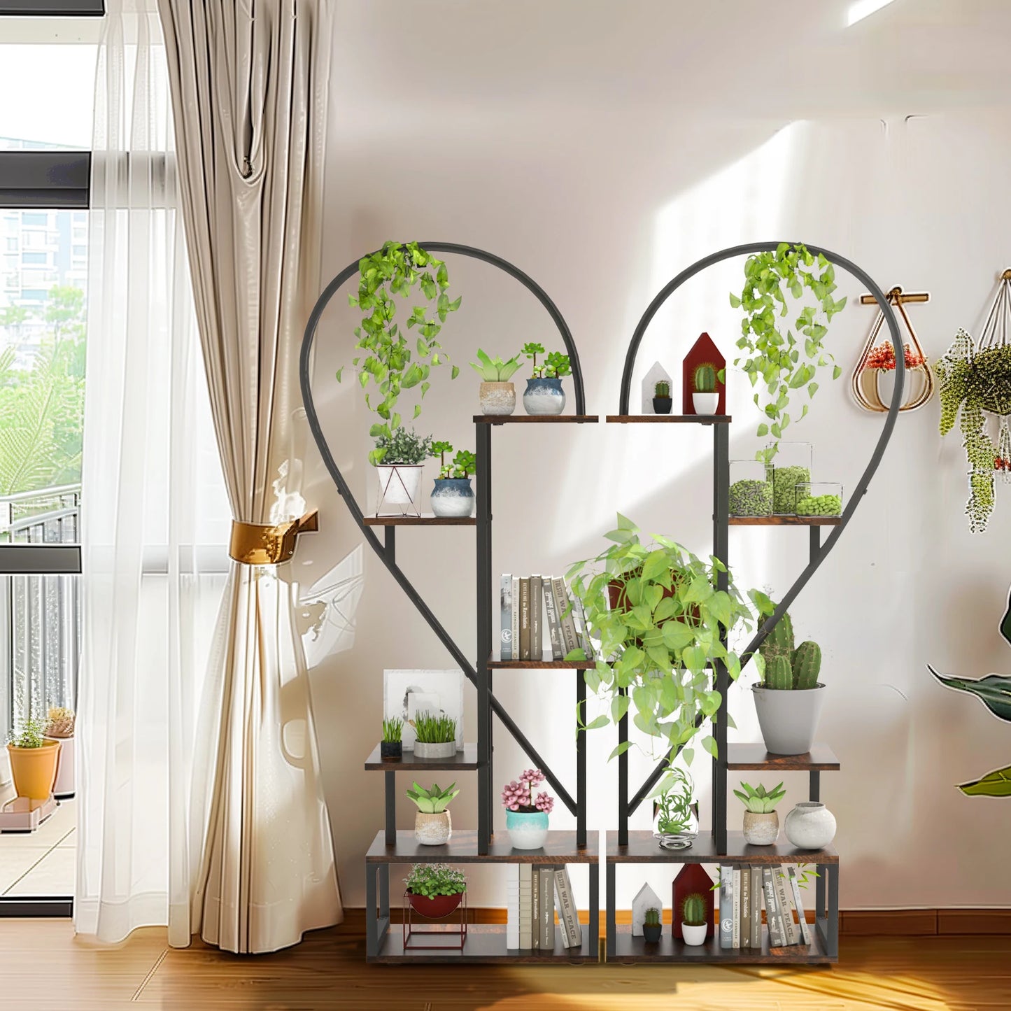 Heart Shaped Plant Shelf Holder 6 Tiers Metal Indoor Plant Stand Multi-Purpose