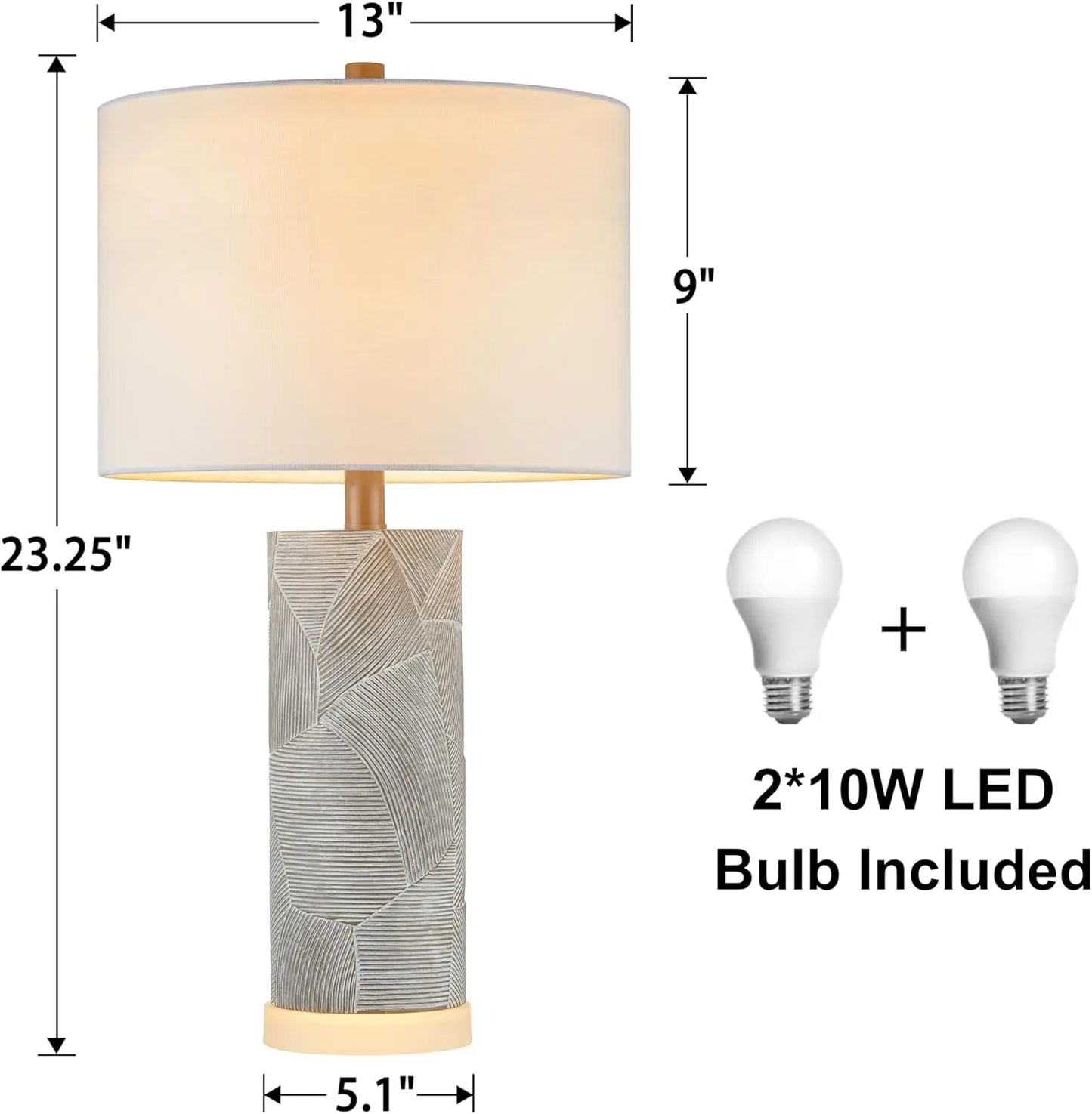 23.25 Table Lamps for Living Room Set of 2 Distressed Gray Table Lamps with Luminous LED Base Bedside Table Lamps for Bedroo