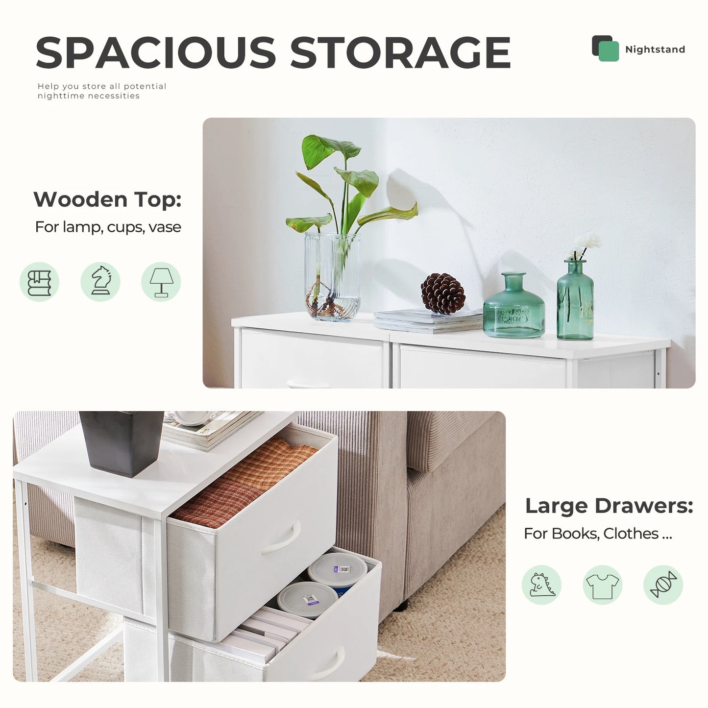 JHK Living Room Cabinet Layers Set of 2 Fabric Drawers Beside Nightstand Table Closet Chest Clothes Display Cabinet Of Furniture