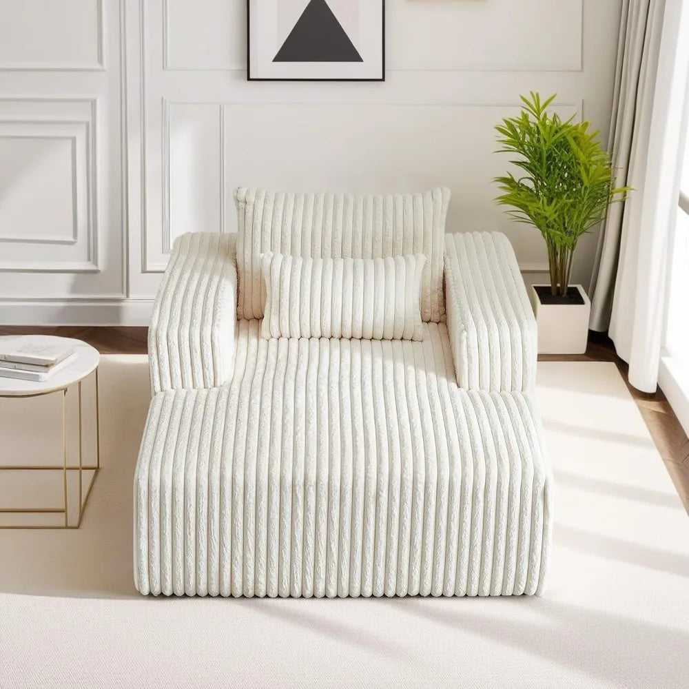 Oversized Chaise Lounge Chair Indoor,48.5" Upholstered Plush Corduroy Sofa W Armrests&Pillows,Comfy Lounge Sofa Deep Seat Sofa