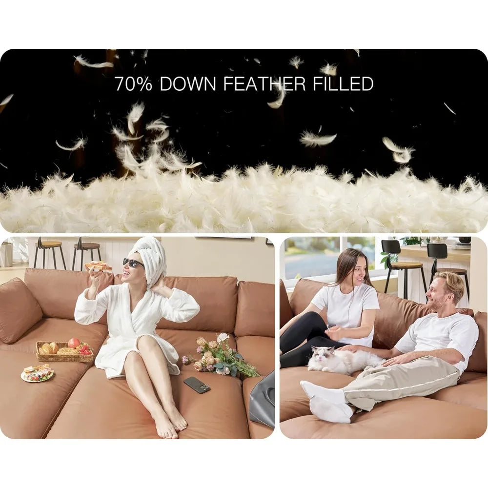Modular Sectional Sofa, Oversized Down Filled Sectional Sofa,Seats L Shaped Comfy Couch with Chaise,Could Sofa for Living Room