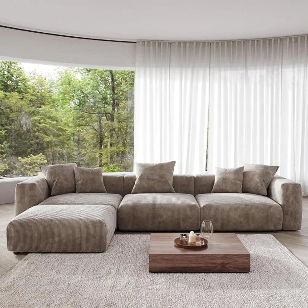Modern Sectional Couch Sofa,Corduroy Modular Sectional Couch with Chaise Ottoman,Oversized Soft Couches for Living Room