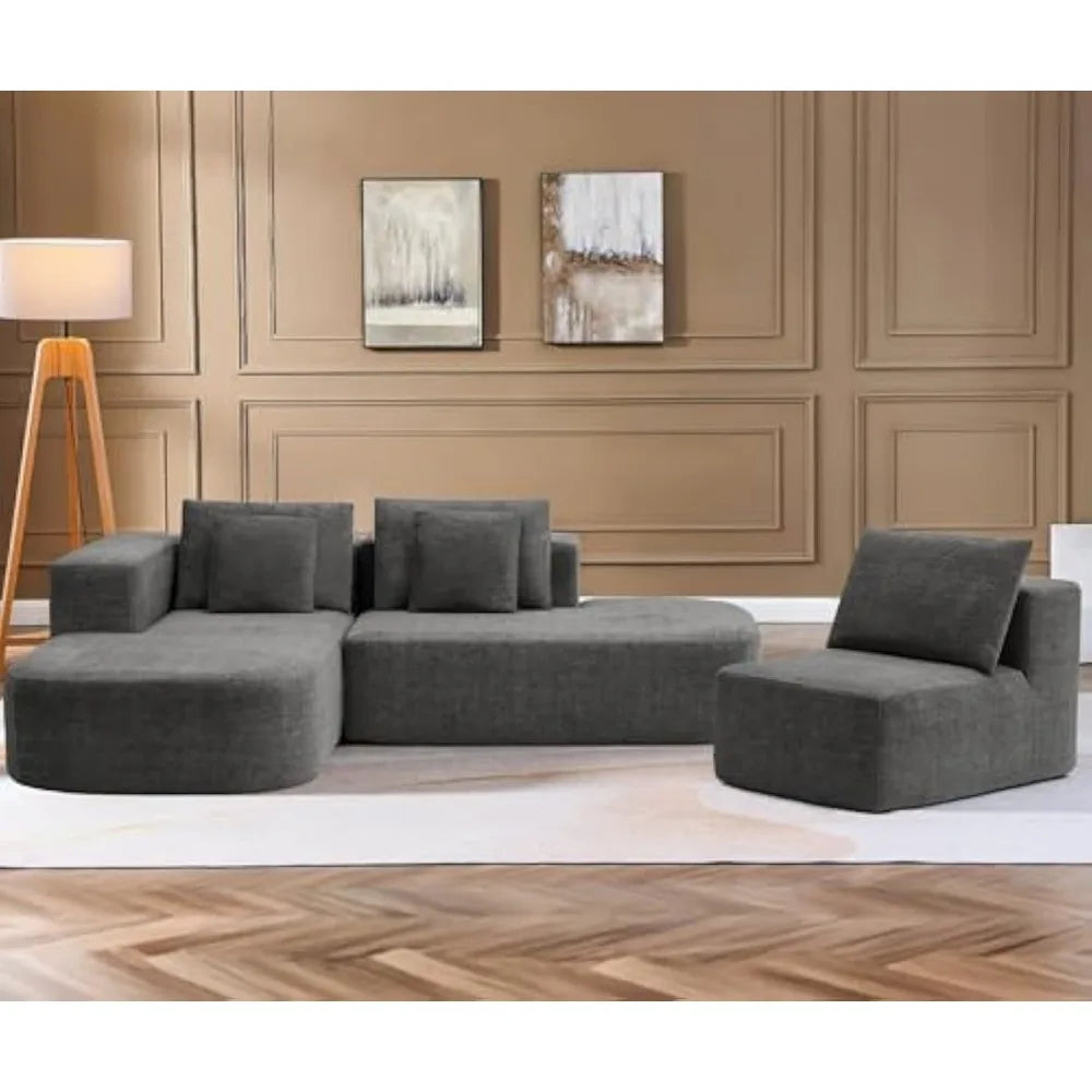 Modern L-shaped Sofa, Lounge Chair Sofa, 116 Inch Modular Floor Combination Sofa, Deep Soft Cushion Comfortable Sofa