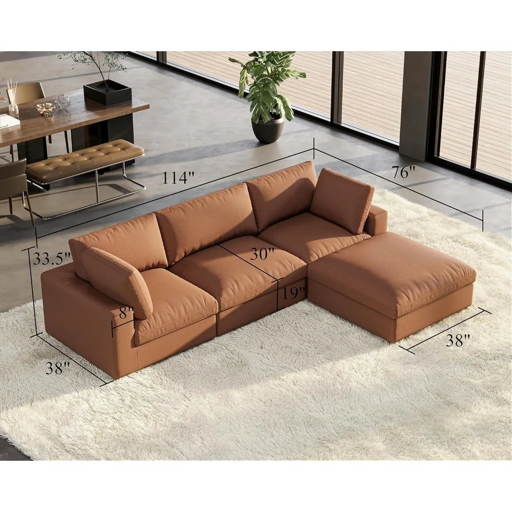 Modular Sectional Sofa, Oversized Down Filled Sectional Sofa,Seats L Shaped Comfy Couch with Chaise,Could Sofa for Living Room