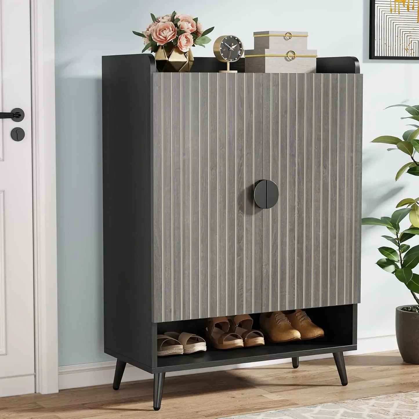 ShoeCabinet with Doors,7-Tier Shoe Storage Cabinet with Adjustable Shelves,Wooden Shoes Rack Shoefor Entryway,Closet,Living Room