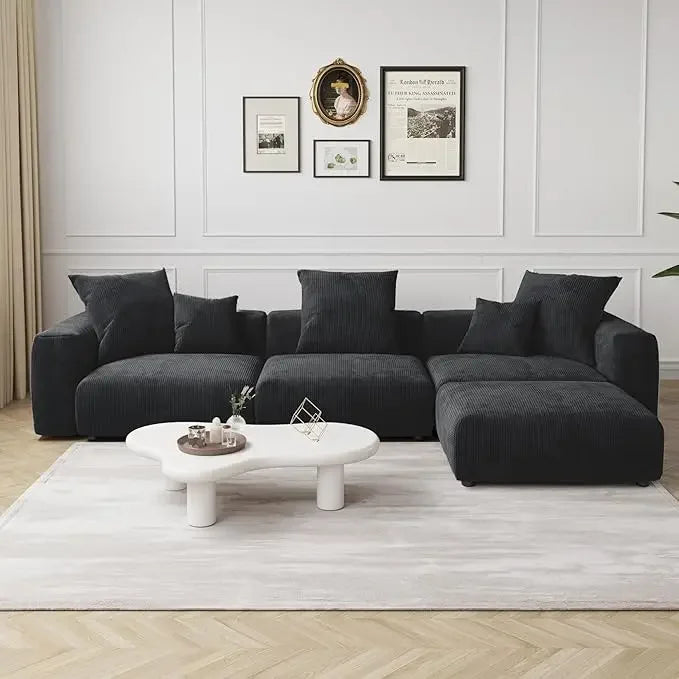 Modern Sectional Couch Sofa,Corduroy Modular Sectional Couch with Chaise Ottoman,Oversized Soft Couches for Living Room