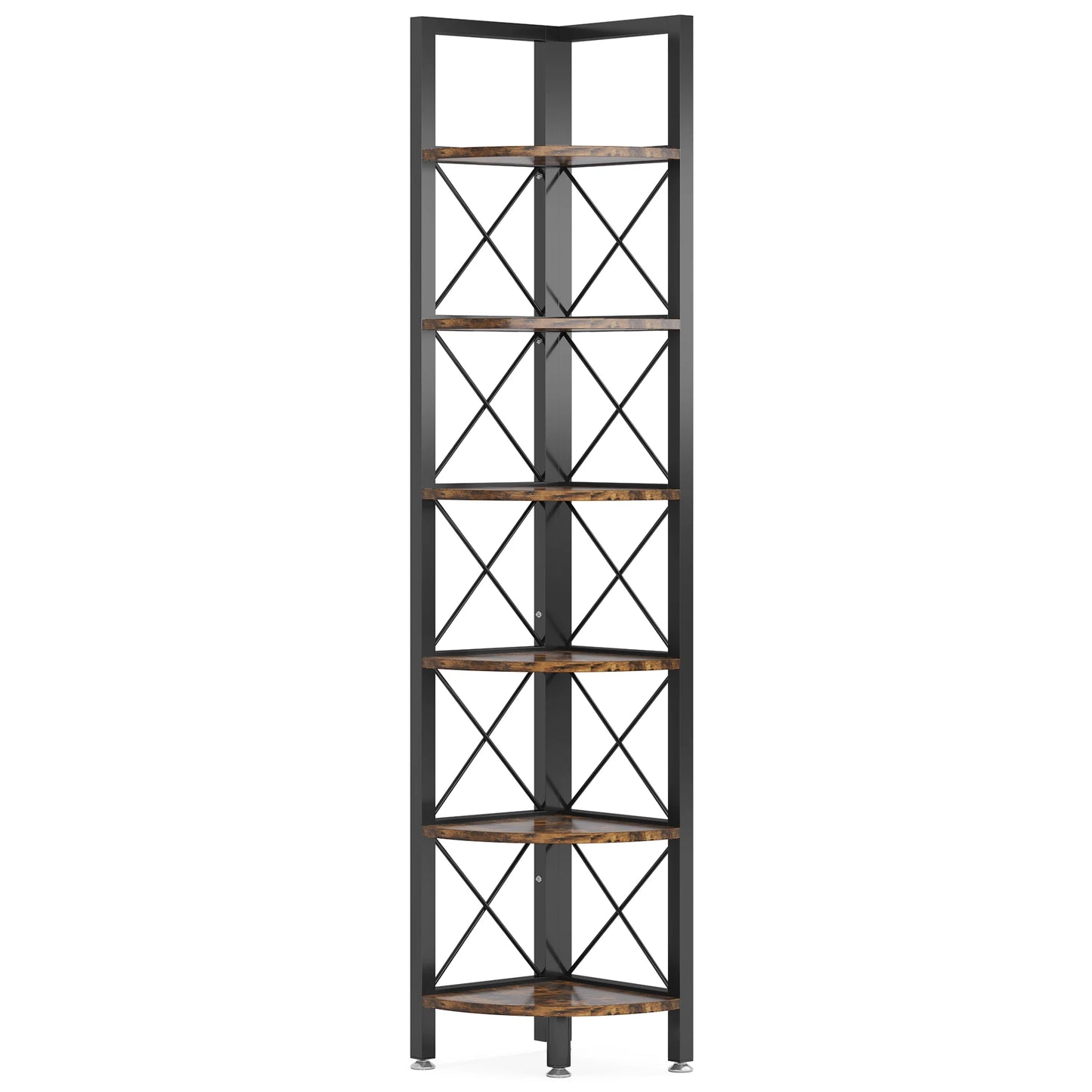 Tribesigns 6 Tier Corner Shelf, Rustic Corner Bookshelf Small Bookcase Corner Storage Rack Plant Stand for Living Room