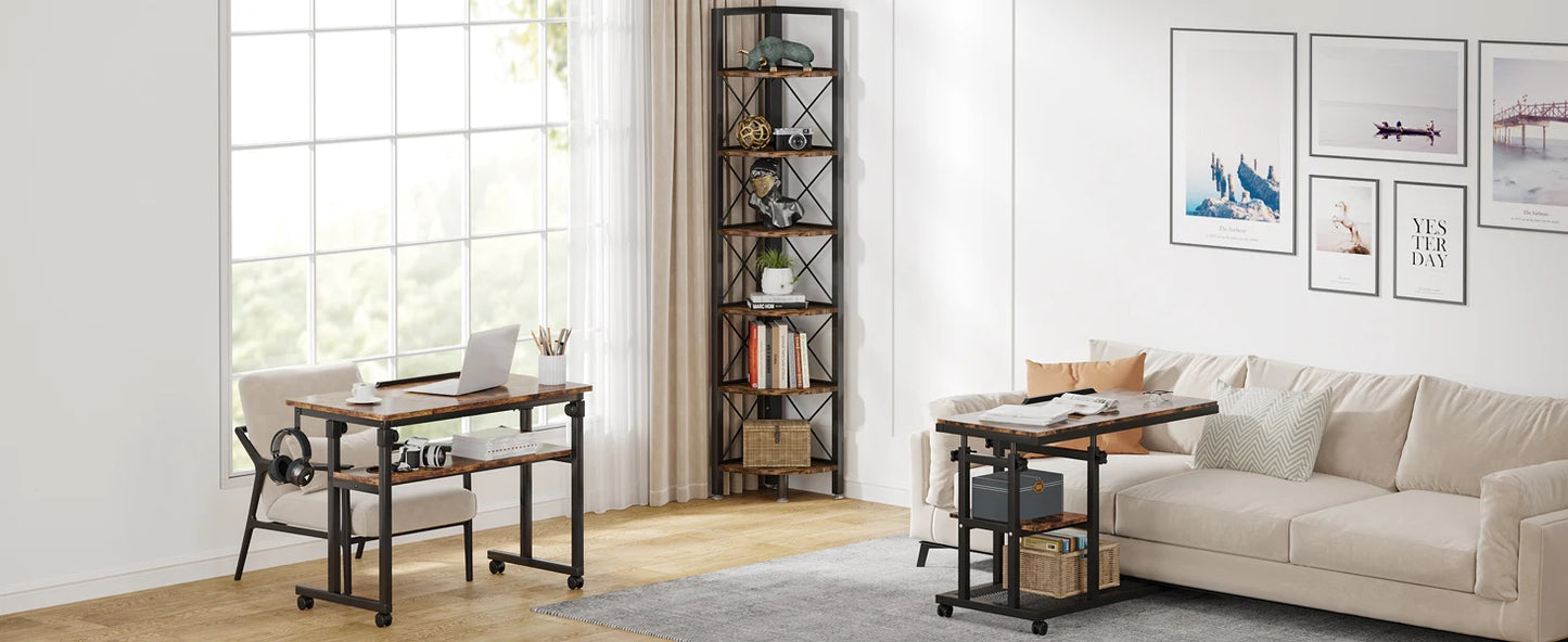 Tribesigns 6 Tier Corner Shelf, Rustic Corner Bookshelf Small Bookcase Corner Storage Rack Plant Stand for Living Room
