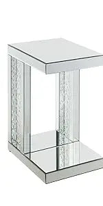 Modern Console Table Mirrored Finished, Glam Style W Silver Entryway Table Inlay with Sparkly Crushed Crystals, 35 inches Contem