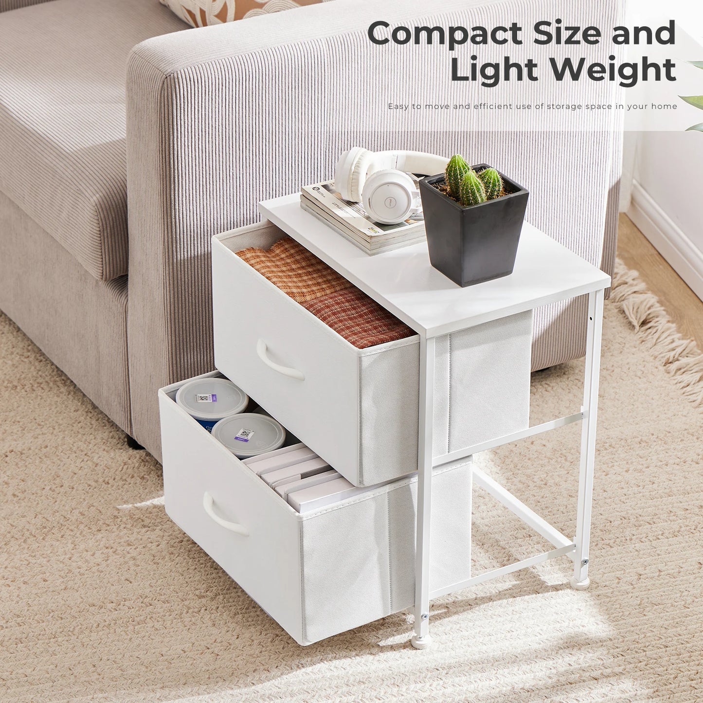 JHK Living Room Cabinet Layers Set of 2 Fabric Drawers Beside Nightstand Table Closet Chest Clothes Display Cabinet Of Furniture