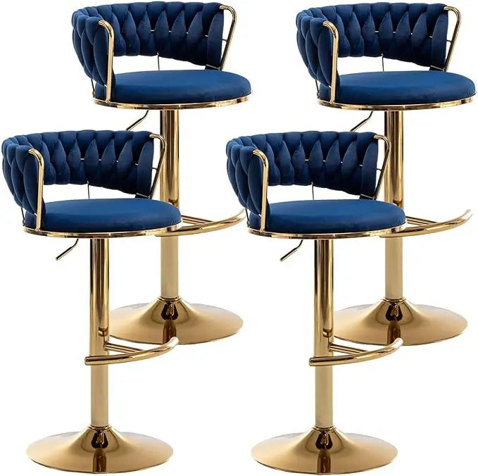 Gold Velvet Bar Stools Set of 4, Counter Height Bar Stools with Low Back, Swivel Stool for Kitchen Island, Bar Pub (Beige)