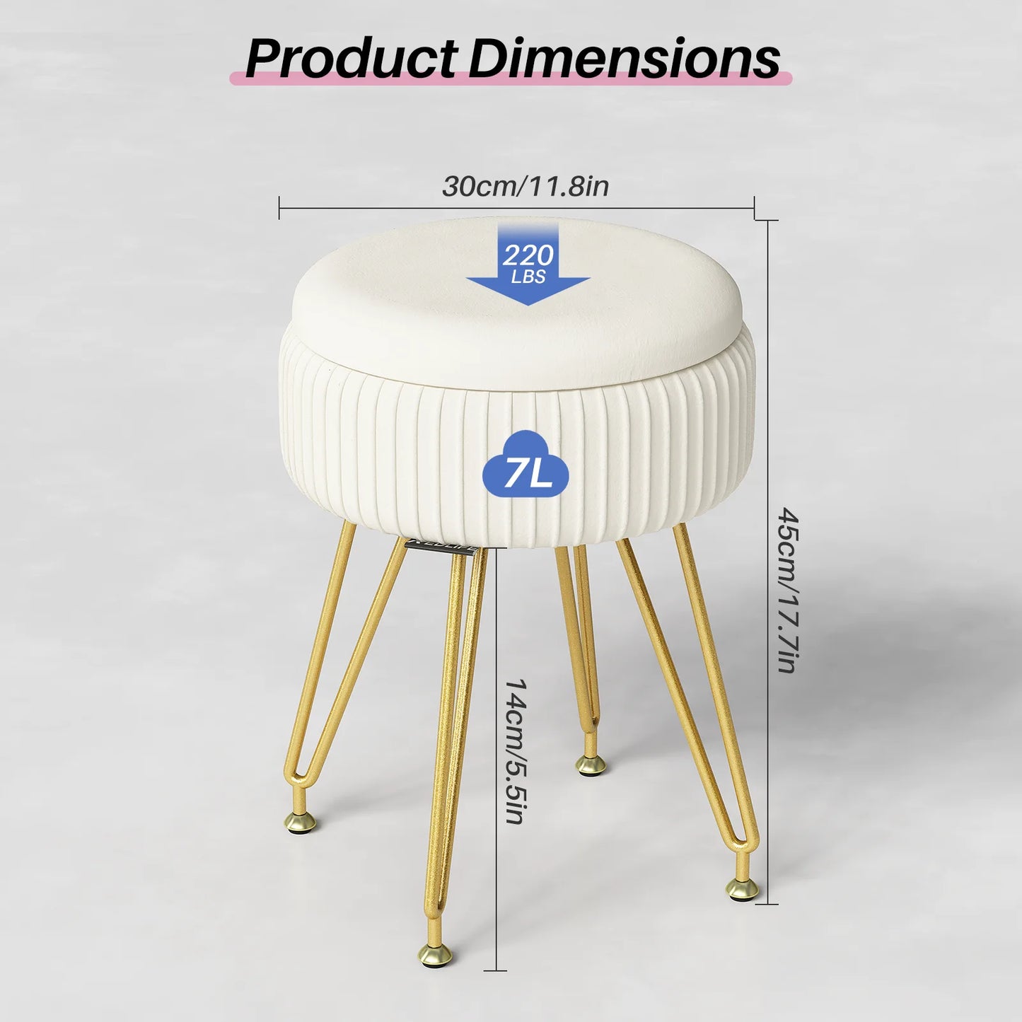 Redlife Velvet Vanity Stool Chair with Storage Multifunctional Makeup Chair Footrest with Anti-Slip Feet for Living Room Bedroom
