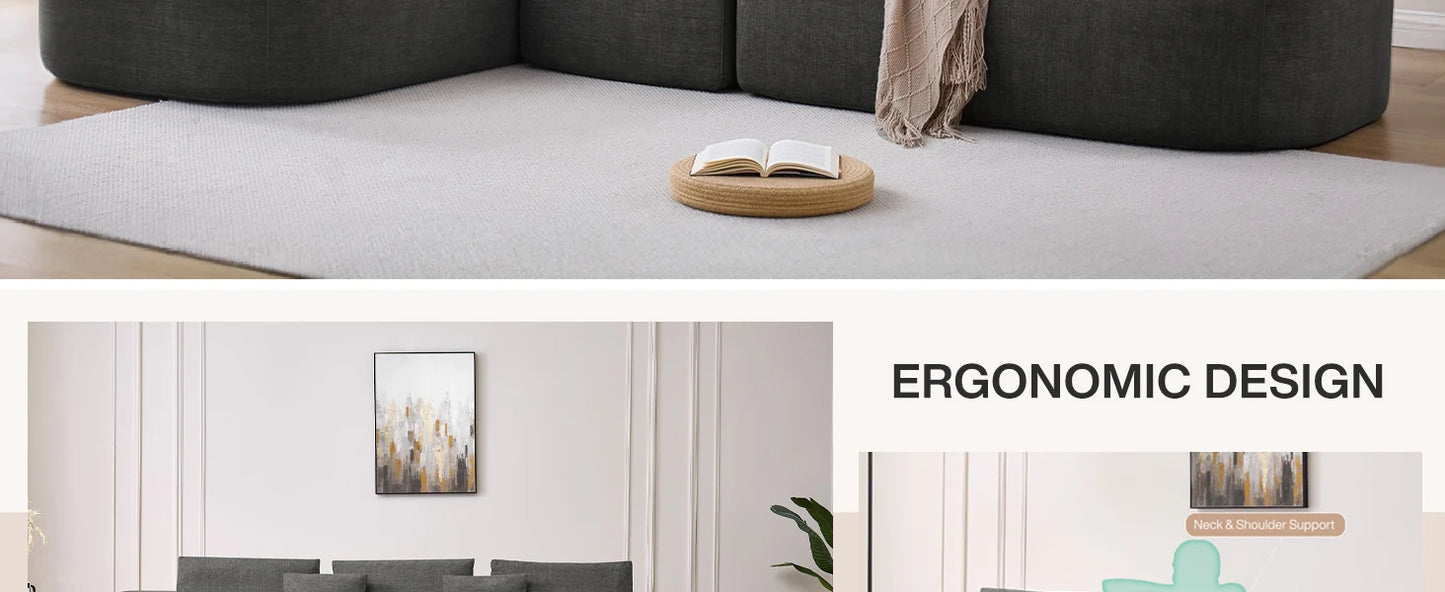 Modern L-shaped Sofa, Lounge Chair Sofa, 116 Inch Modular Floor Combination Sofa, Deep Soft Cushion Comfortable Sofa
