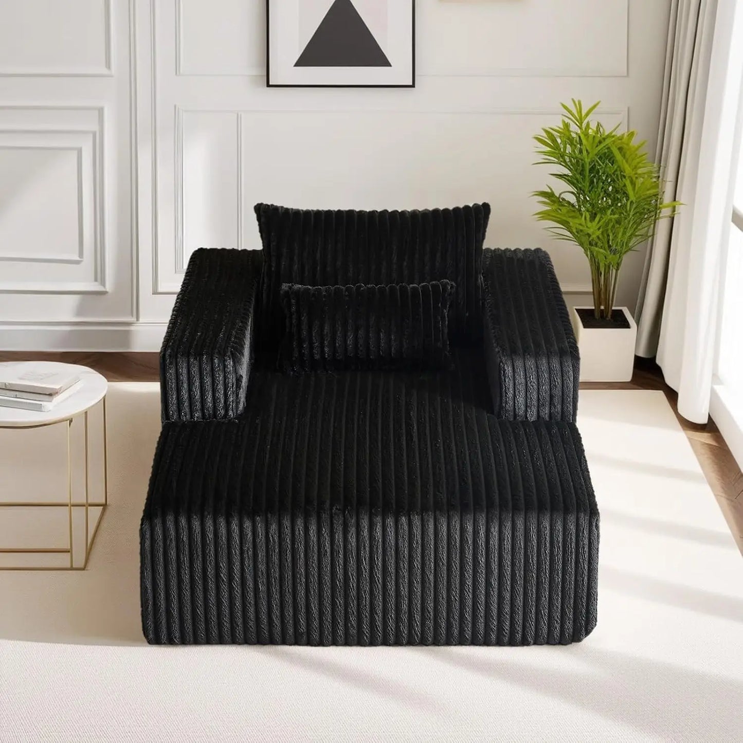 Oversized Chaise Lounge Chair Indoor,48.5" Upholstered Plush Corduroy Sofa W Armrests&Pillows,Comfy Lounge Sofa Deep Seat Sofa