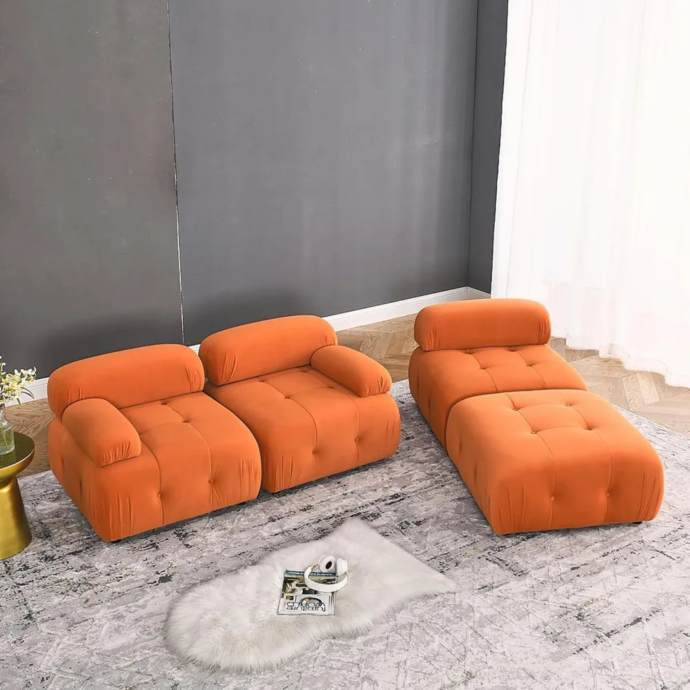 Modular Sectional Sofa,93"Green Velvet Sectional Cloud Couches for Living Room,Modern L-Shaped Sofa for Bedroom Apartment Office
