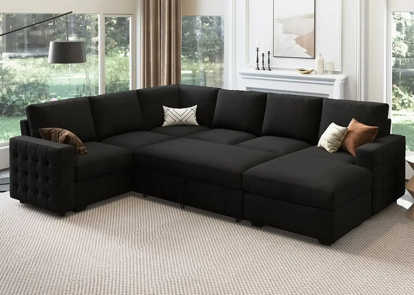 Sectional Sofa with Storage Chaise U Shaped Sectional Couch for Living Room,Velvet Sleeper Sectional Couch with Pullout Bed