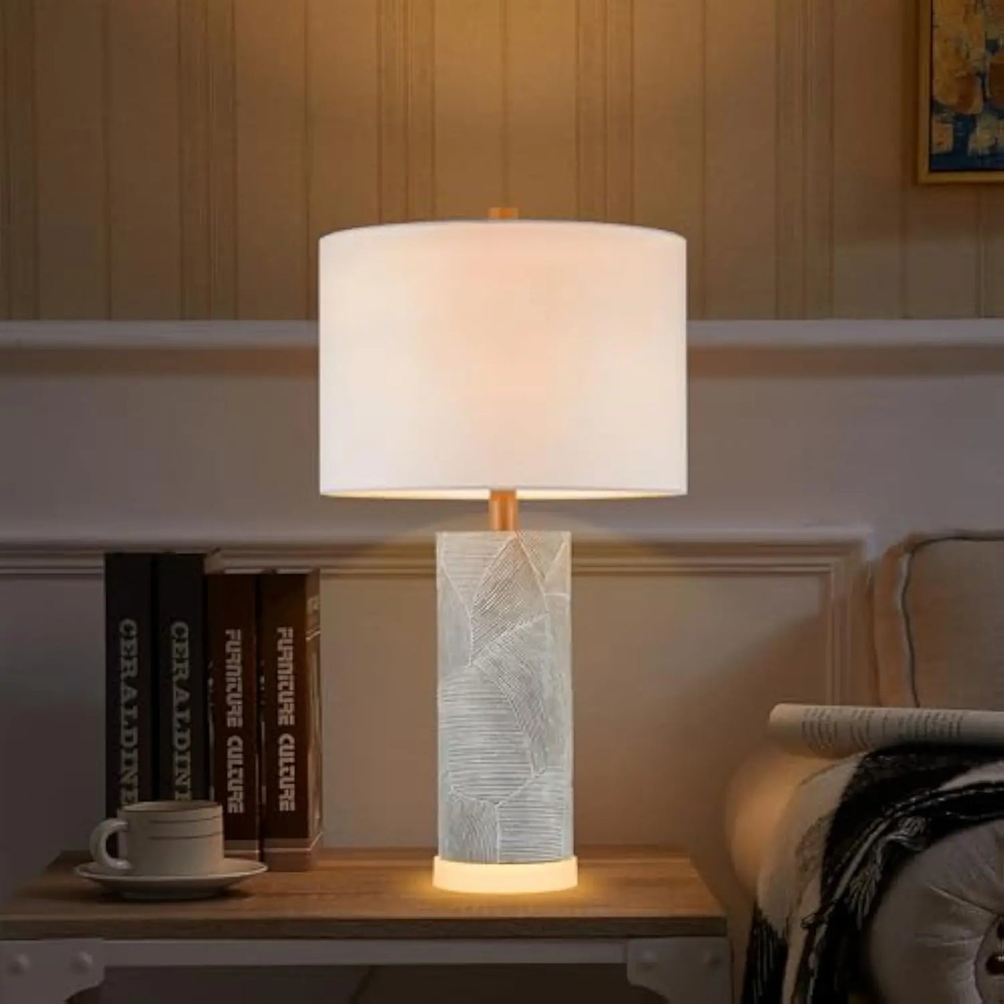 23.25 Table Lamps for Living Room Set of 2 Distressed Gray Table Lamps with Luminous LED Base Bedside Table Lamps for Bedroo