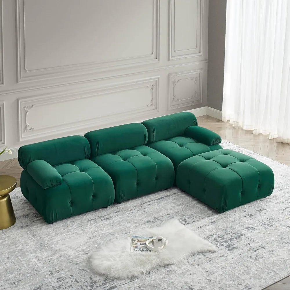 Modular Sectional Sofa,93"Green Velvet Sectional Cloud Couches for Living Room,Modern L-Shaped Sofa for Bedroom Apartment Office