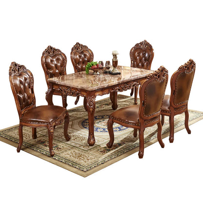 European-Style Antique Marble Dining Table & Chairs