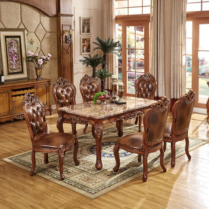 European-Style Antique Marble Dining Table & Chairs