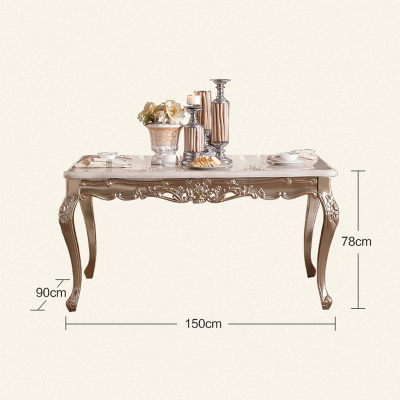 European-Style Antique Marble Dining Table & Chairs