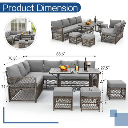 Patio Furniture Set, 7 Pieces Wicker Outdoor Sectional Sofa with High Table and Chairs,   Dining Set with Ottoman for Garden