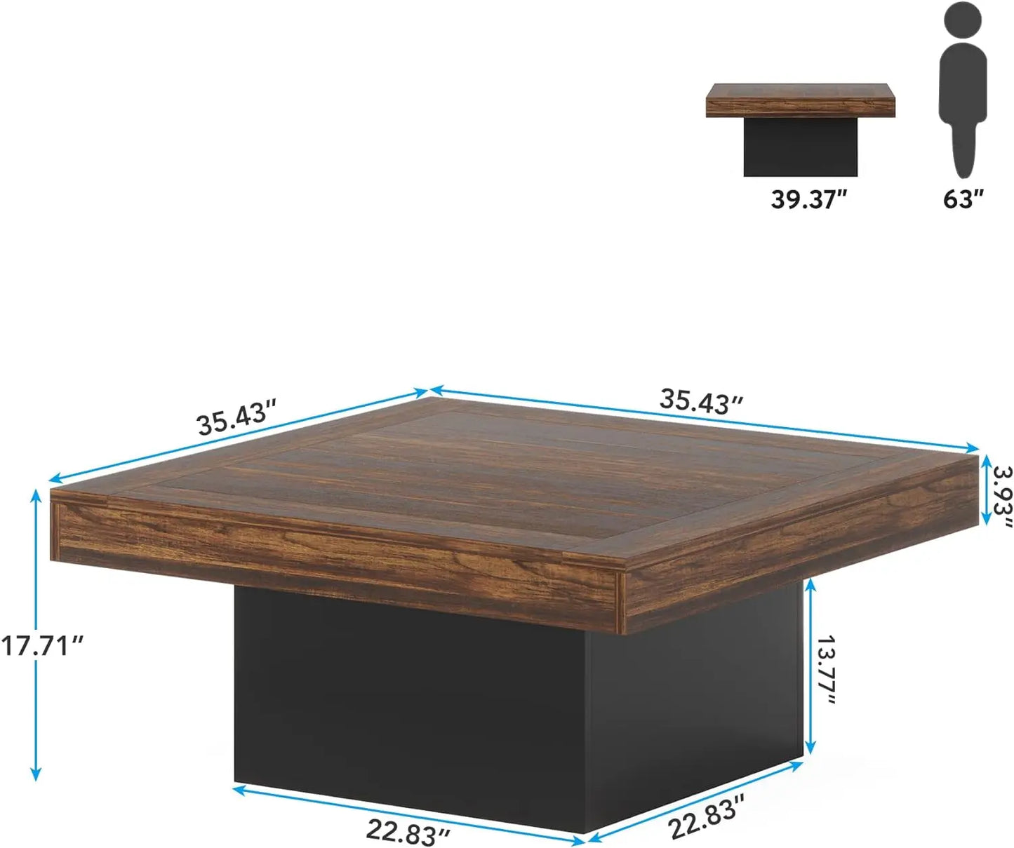 Tribesigns Square LED Coffee Table, Rustic Brown & Black