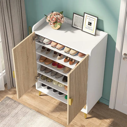 ShoeCabinet with Doors,7-Tier Shoe Storage Cabinet with Adjustable Shelves,Wooden Shoes Rack Shoefor Entryway,Closet,Living Room