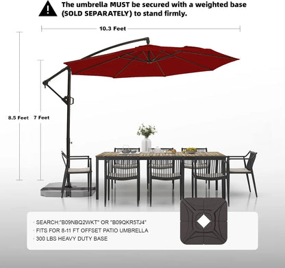 10ft Patio Umbrellas Offset Outdoor Umbrella Cantilever Hanging Umbrellas w/Infinite Tilt, Fade Resistant Waterproof