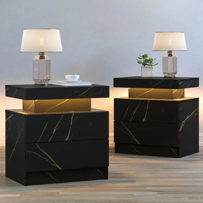 Set of 2 LED Nightstands with 2 Drawers – Modern End Tables for Bedroom or Living Room