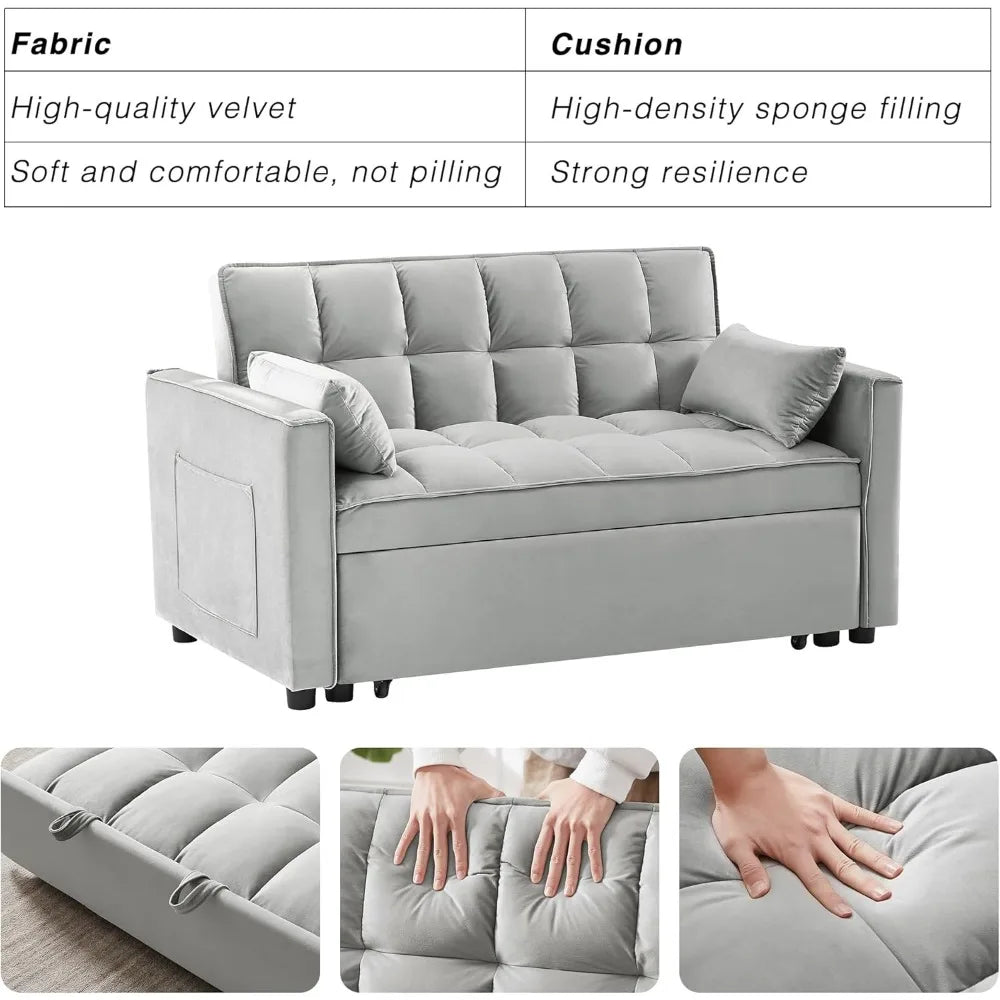 3-in-1 Convertible Sleeper Sofa Bed, Modern Pullout Couch Bed with Pull Out Bed, Adjustable Backrest, Loveseat Futon Sofa