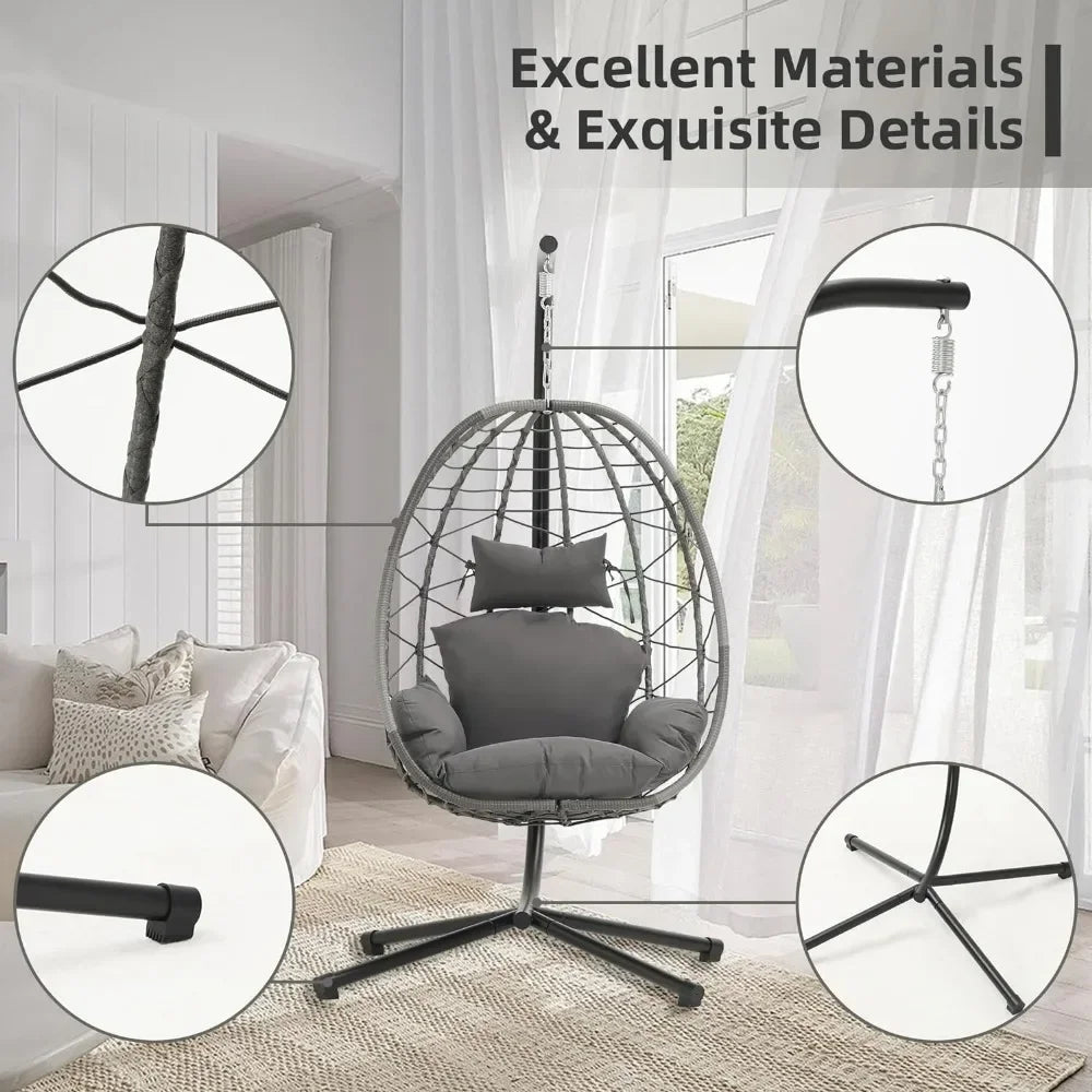 Egg Chair with Stand - Hammock Basket, Washable Cushions, 350LBS Capacity