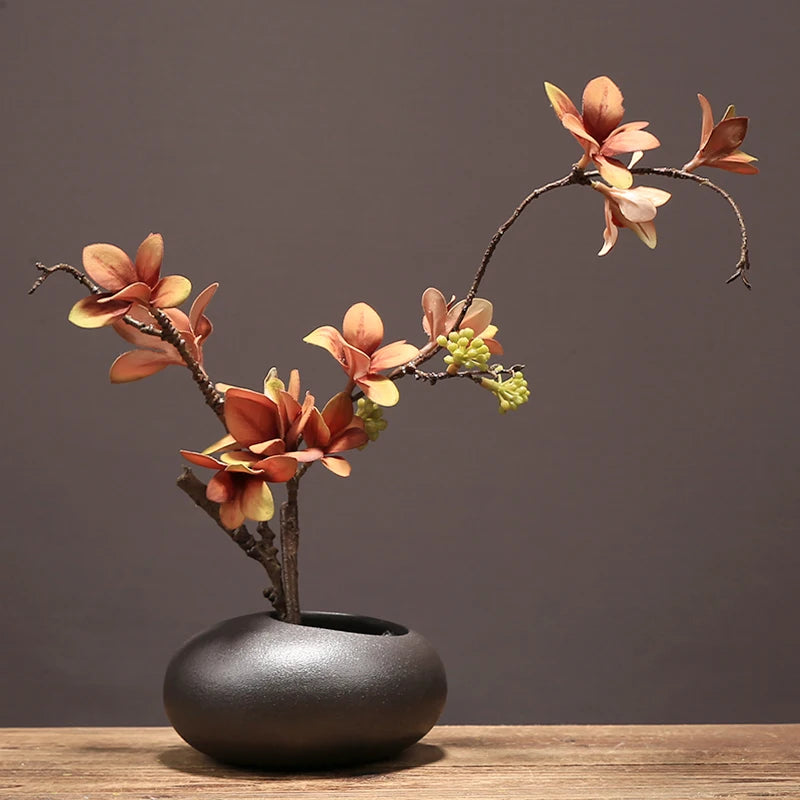 Chinese Ceramic Vase with Faux Plum Blossoms – Home Décor