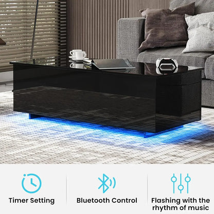 Led Coffee Tables for Living Room - High Gloss Table with Led Lights, 20 Colors Controlled by Remote or App