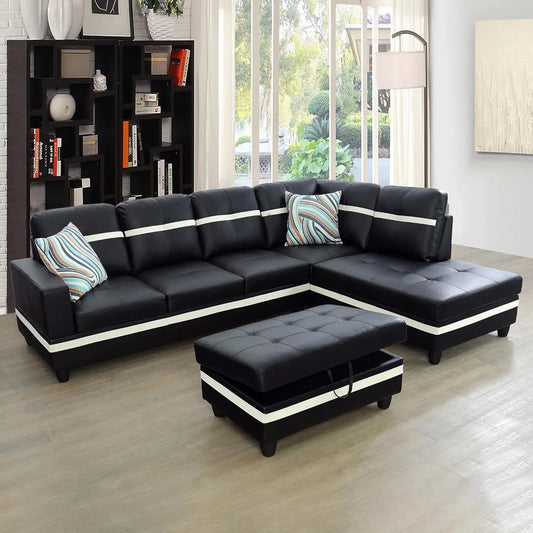 103" W Sectional Couches for , Sectional Sofa for Living Room Furniture Sets, L Shaped Couch Storage Ottoman, Faux Leather