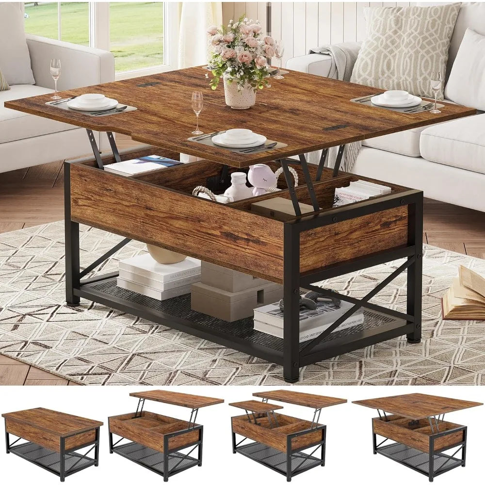 43" Lift Top Coffee Table, 3 in 1 Multi-Function Coffee Table with Storage for Living Room, Small Coffee Table for Dining