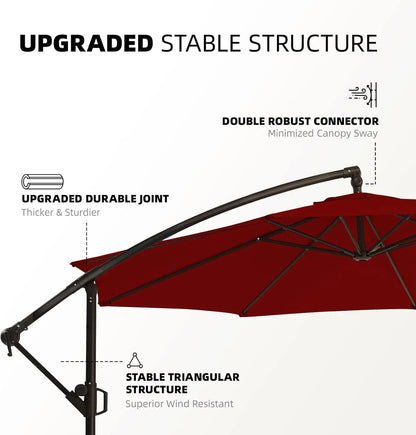 10ft Patio Umbrellas Offset Outdoor Umbrella Cantilever Hanging Umbrellas w/Infinite Tilt, Fade Resistant Waterproof