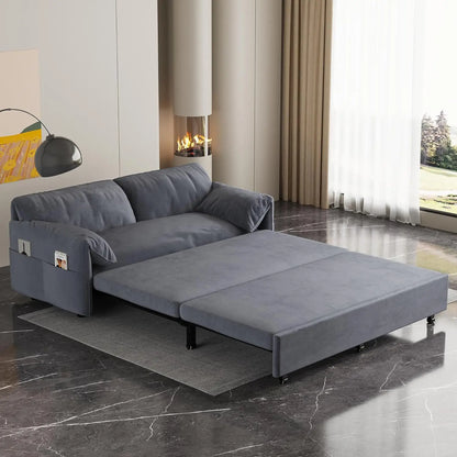 63.8" Queen Pull Out Sofa Bed, Velvet Convertible Sleeper Sofa Couch with Side Storage, Comfy Loveseat Bed Pull Out Couch