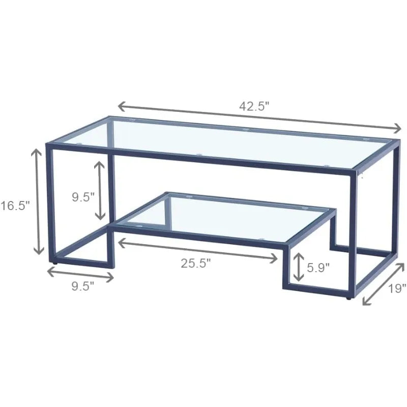 Golden Metal Glass Coffee Table - Two-Tiered with Tempered Glass, Stylish Metal Frame Coffee Table for Bedroom, Dining Room