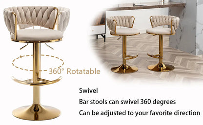 Gold Velvet Bar Stools Set of 4, Counter Height Bar Stools with Low Back, Swivel  Stool for Kitchen Island, Bar Pub (Beige)